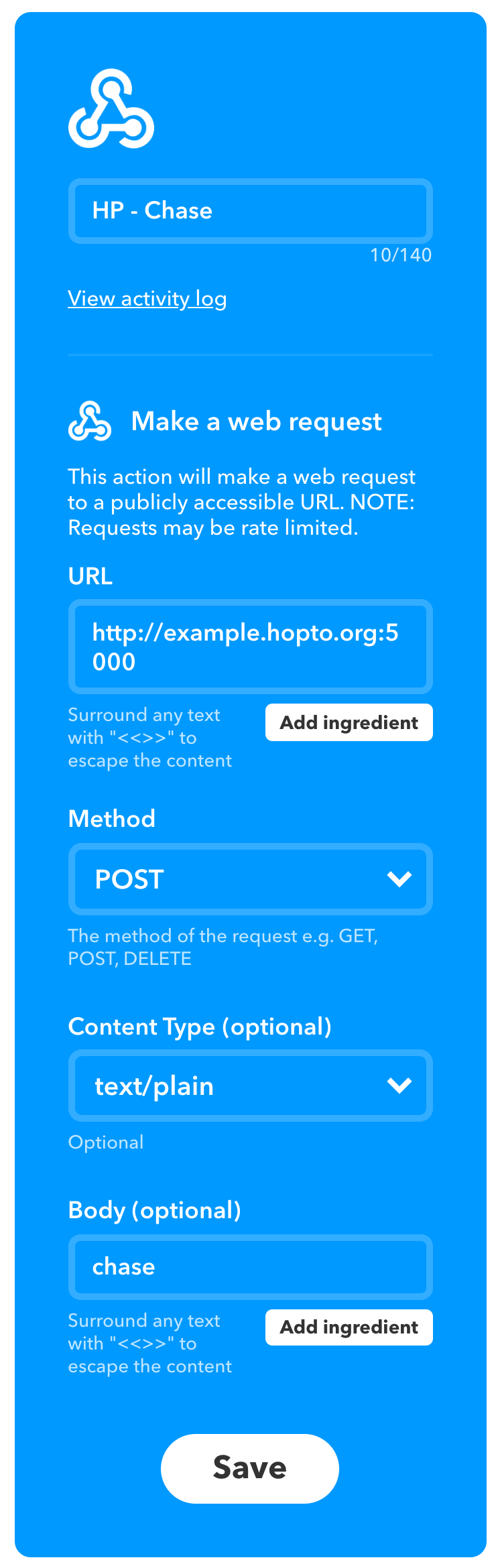 IFTTT Widget Settings